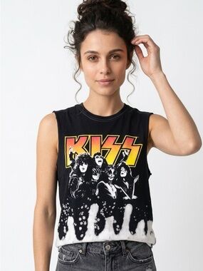 KISS | Sleeveless Graphic Band Tee Tank Top Bleached Detail Size Small